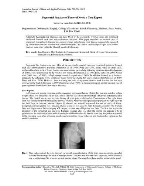 Pdf Segmental Fracture Of Femoral Neck A Case Report