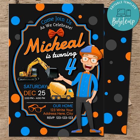 Personalize Your Blippi Birthday Party Invitation Digital File Instant