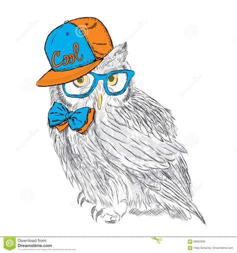 Owl Wearing A Cap And A Tie Owl Glasses Cute Owl Print