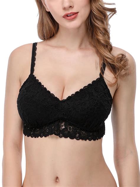 Charmo Charmo Womens Wireless Padded Bra Sexy Floral Lace Bralette