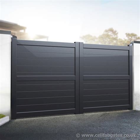 cellfab ltd aluminium full privacy driveway gate horizontal solid infill flat top grey