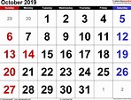 October 2019 - calendar templates for Word, Excel and PDF