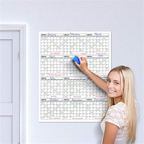 Jumbo Dry Erase Yearly Calendar 36 X 48 Inch Vertical 12 Month Reusable