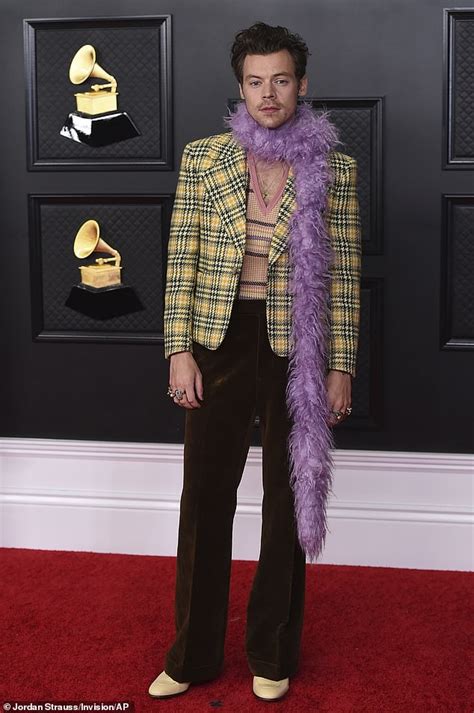 Grammy Awards 2021 Harry Styles Wears Leather Suit And Boa To Perform