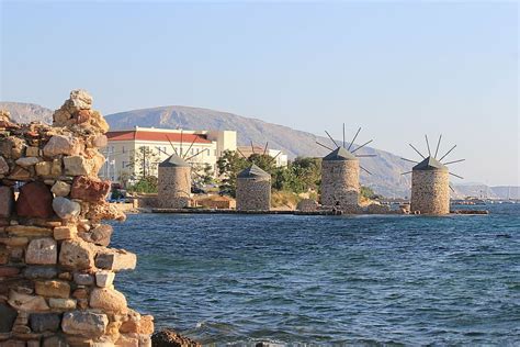 Hd Wallpaper Chios Greece Windmill Sea Marina Ruins Holidays