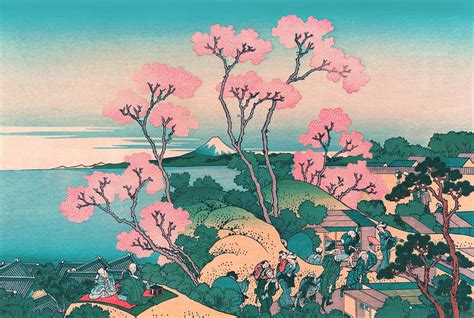 Spring Cherry Blossoms Mount Fuji Painting By Japanese Vintage Art