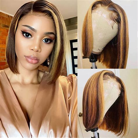 Highlight Ombre Lace Closure Wig Human Hair Colored Human Hair Bob Wig X Lace Closure