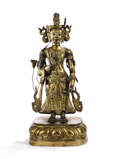 Grande Statuette De Bodhisattva En Bronze Doré Et Repoussé Dynastie Qing Xviiie Xixe Siècle A