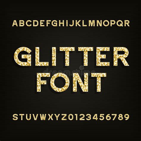 Golden Glitter Alphabet Font Slab Serif Letters Numbers And Symbols