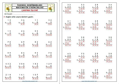 3 Sınıf Çarpma İşlemi Etkinlikleri İlkokul Dokümanları