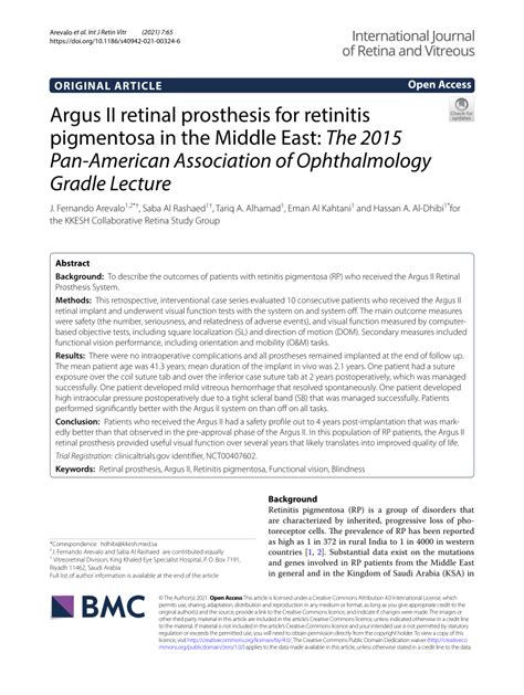 Pdf Argus Ii Retinal Prosthesis For Retinitis Pigmentosa In The