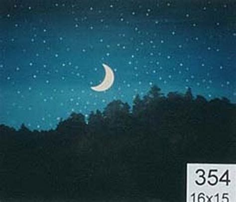 Backdrop 354 Starry Night Sky Crescent Moon Over Treeline