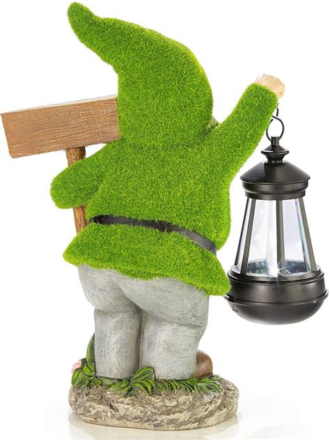 Welcome Flocked Gnome With Lantern Solar Powered Led Outdoor Etsy