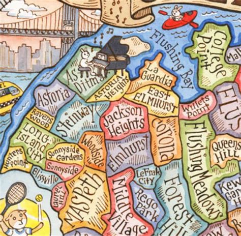 Queens New York Map Art Print 11 X 14 Etsy