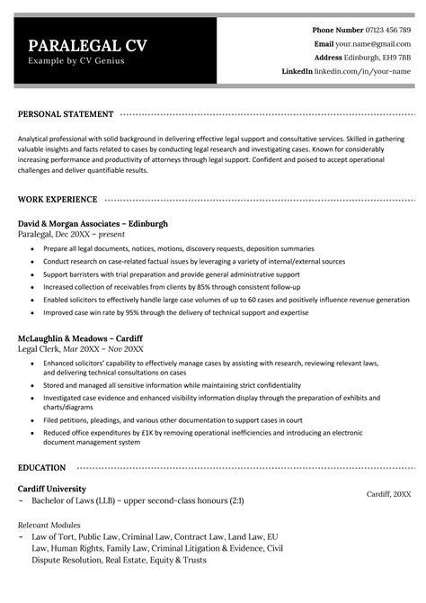 Paralegal Cv Example Template And Tips Free Download