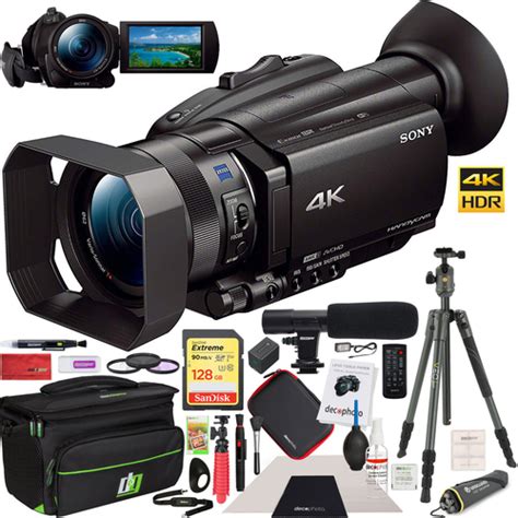 Sony Fdr Ax700 4k Hdr Handycam Camcorder W Tripod And Deco Gear Case Microphone Kit