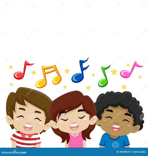 Kids Singing With Music Notes Stock Vector Illustration Of Drawing