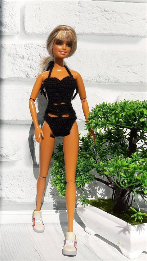 Sexy Black Barbie Swimsuit Barbie Doll Swimsuit 1 6 Scale Etsy
