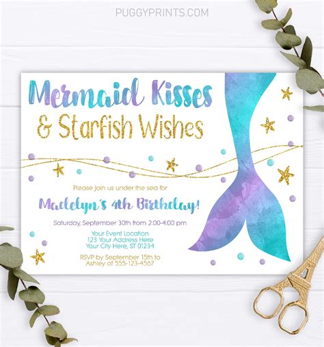 Under The Sea Birthday Invite Printable Invitation Mermaid Birthday