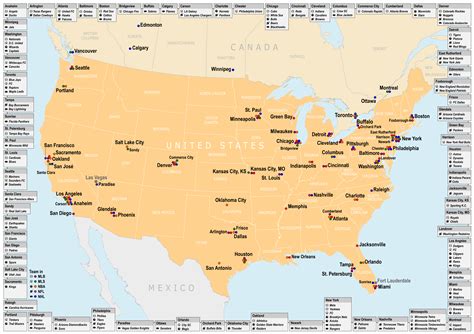 Filemap Of Cities In The Usa And Canada With Mlb Mls Nba Nfl Or Nhl