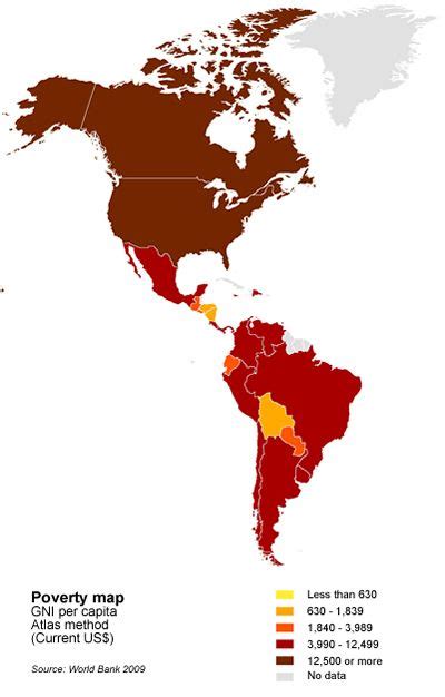 this maps shows poverty in both continents latin america is mainly developing countries that
