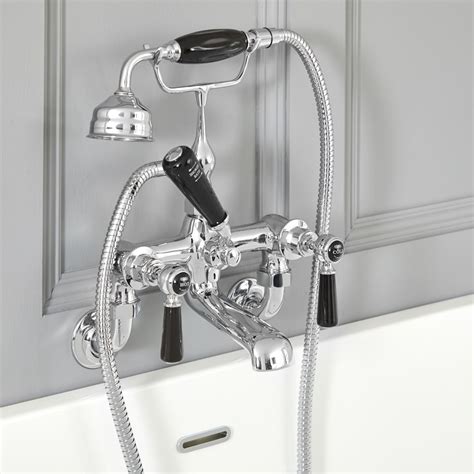 Milano Elizabeth Traditional Wall Mounted Lever Bath Shower Mixer Tap Chrome And Black