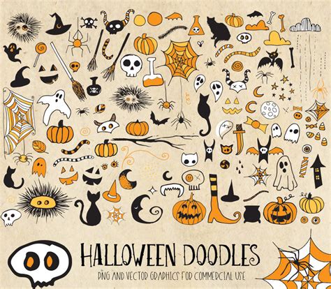 Halloween Doodle Clipart By Digital Curio Thehungryjpeg