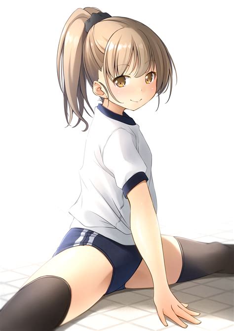 Safebooru 1girl Black Legwear Blue Buruma Brown Eyes Brown Hair Buruma Commentary Request Gym