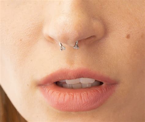 Diamond Septum Ring Horseshoe Ring Nose Piercing Modern Etsy