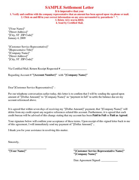 Settlement Letter Sample Free Printable Documents