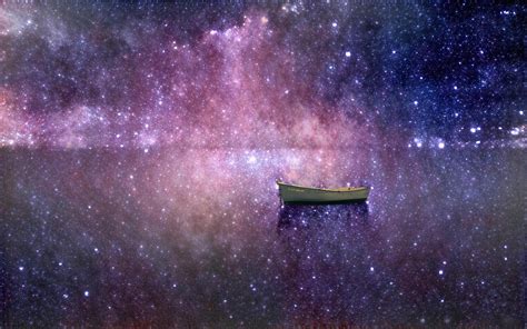 Boat Sitting On An Ocean Of Stars 4k Wallpaper