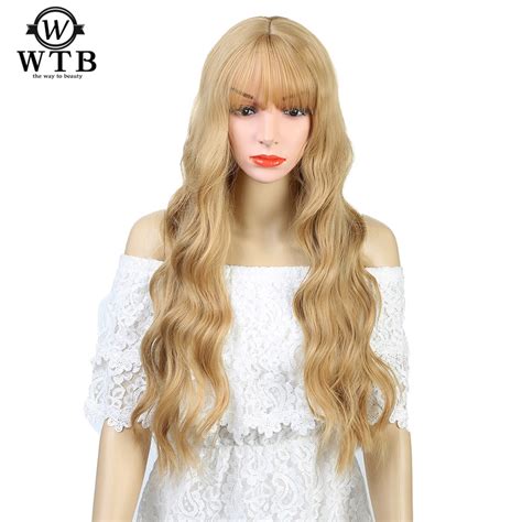 Wtb Womens 26 Long Wavy Heat Resistant Wig With Bangs Synthetic Kinky
