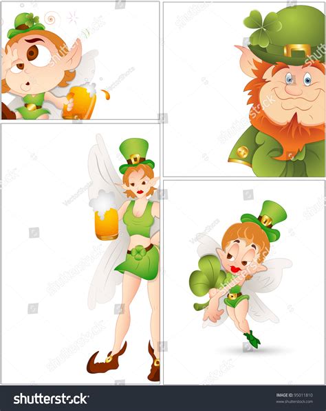Set Fairy Leprechaunst Patricks Day Cartoon Stock Vector 95011810