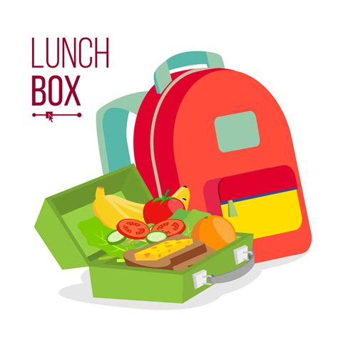 Lunch Box And Bag Vector Healthy School Lunch Food For Kids Student