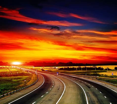 Highway Cityscape Clouds Landscape Path Road Sunset Hd Wallpaper