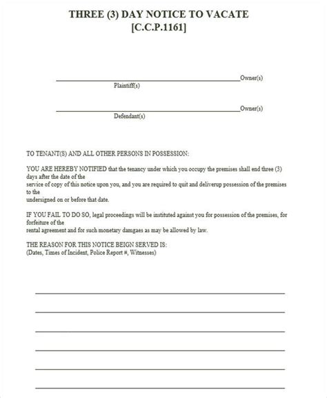 Free Printable Day Notice Form