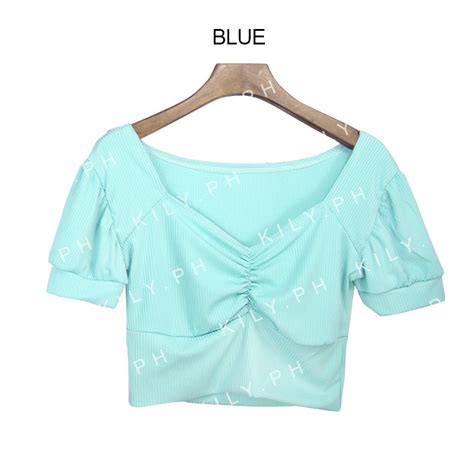 Kily PH Crop Top For Women Cinched Cut V Neck Knitted Tops Basic Shirt