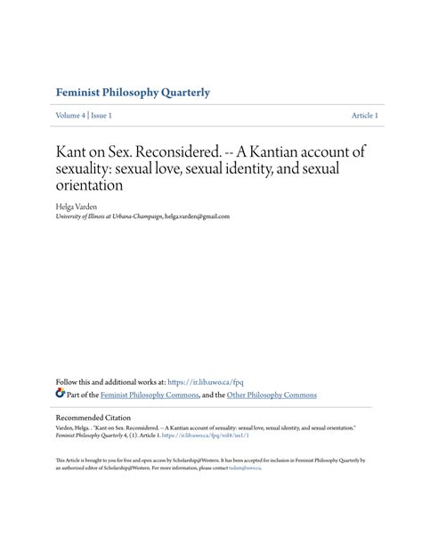 Pdf Kant On Sex Reconsidered A Kantian Account Of Sexuality Sexual Love Sexual Identity