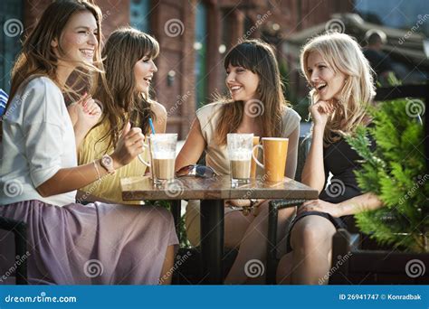 Group Of Young Women Drinking Coffee Stock Image Image Of Adult