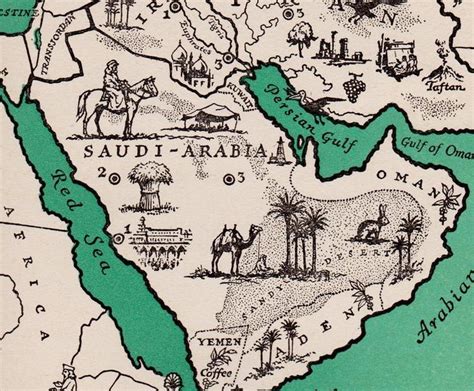 1940s Arabia Picture Map Of Saudi Arabia Print Map Of Etsy Map