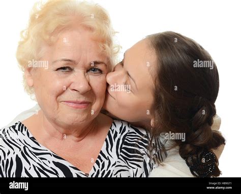 The Elderly Woman With Grand Daughter Stock Photo Alamy