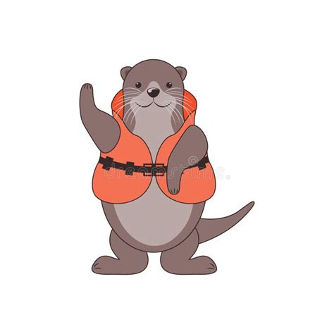 Otter Cute Smiling Otter In An Orange Life Jacket Otter Rescuer Waves