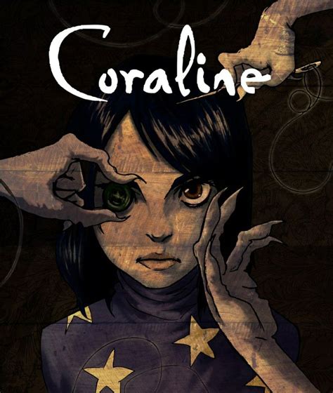 The Cover To Coraline With An Image Of A Womans Face And Hands