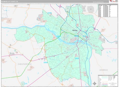 Richmond City County Va Zip Code Wall Map Premium Style By Marketmaps