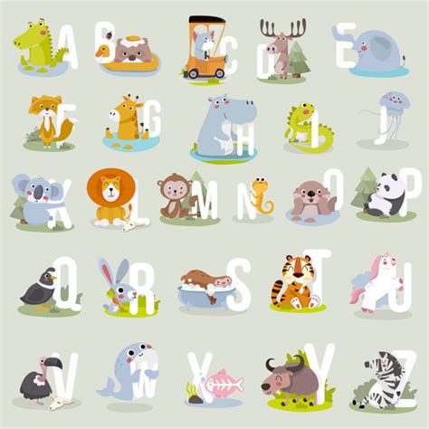 How to use the felt animals and felt items. Animal alphabet graphic a to z. cute vector zoo alphabet ...