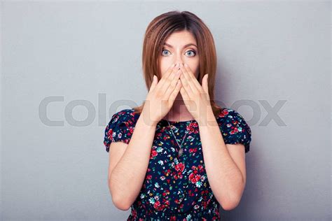 Scared Woman Covering Her Lips Stock Image Colourbox