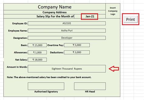 Ready To Use Salary Slip Excel Template India Msofficegeek