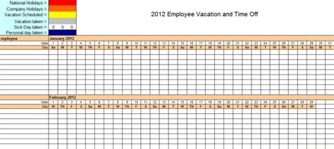 Employee Vacation Tracking Template Business
