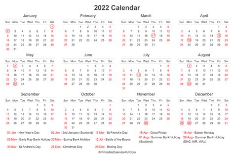 2022 United Kingdom Calendar With Holidays Calendar 2022 Uk With Bank