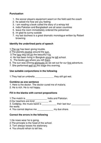 Task a consists of 5 questions where learners are expected to understand the meaning and usage of particular words / phrases in a given context. English Language Grammar Revision Worksheet for Grade 5 by ...